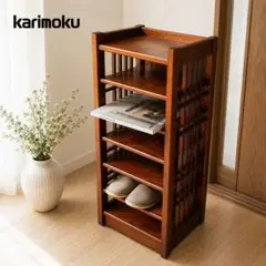 カリモク karimoku 姿見 ミラー付きラック 木製 フック アンティーク調