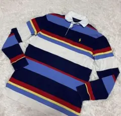 美品　ポロラルフローレン メンズ ネイビー ボーダー ポニー刺繍 ラガーシャツ
