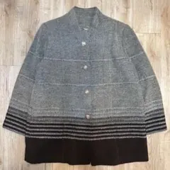 ノーカラージャケット ウールコート ストライプ コート レディース