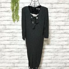 A1138　NOEL BROWN　水玉　長袖ロングワンピース　ブラック　F