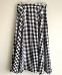 ジェイプレスJ.PRESS ☆フレアスカート☆爽やかな白/黒ギンガムチェック