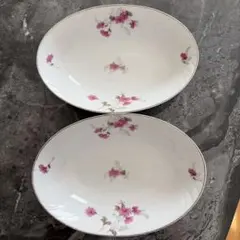 昭和レトロ　ヴィンテージ　楕円形　花柄オーバルプレート大2枚