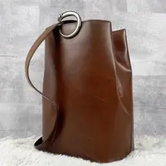 美品 カルティエ レザー ショルダーバッグ パンテール ロゴ型押し ブラウン