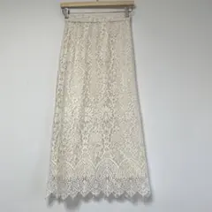【ルクールブラン】レーシー　レース　ホワイト　ロングスカート　上品　刺繍