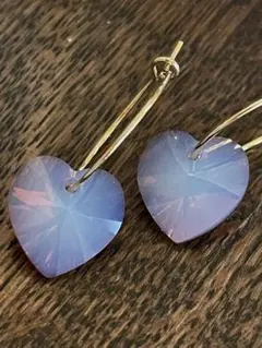 オーストリア製スワロフスキー　ハート　ゴールドフープピアス　18kgp