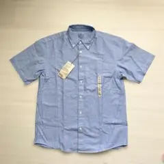 新品タグ付無印良品 洗いざらしオックスボタンダウン半袖シャツ S サックスブルー