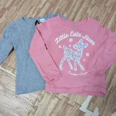 ピンク鹿プリント＆グレー長袖カットソーセット