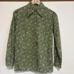 総柄　小花柄 長袖シャツ ブラウス グリーン　ハンドメイドのサムネイル