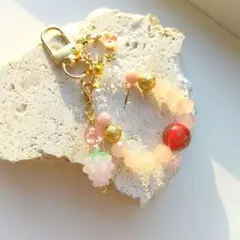 魔除け効果☆水晶×ピンクオパール×瑠璃チャーム☆パワーストーン