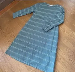 美品メルローズ 青緑色ストライプワンピース