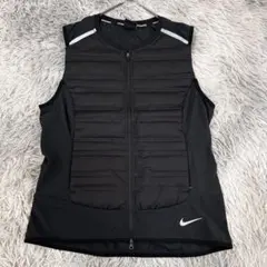 m6696【美品 ナイキ】エアロロフトダウンベスト 薄手 ランニング 黒 (L)