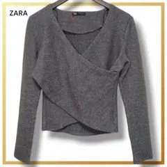 美品 ザラ グレー ニット カシュクール プルオーバー クロス 長袖 セーターのサムネイル