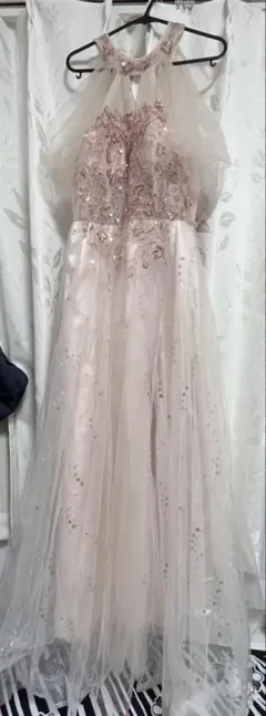 バースデードレス キラキラ ビーズ刺繍 チュール パーティードレス M ホワイト