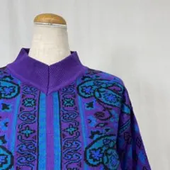 E158 used vintage ボトルネック 柄物 ニット トップス レトロ