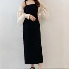 JUNOAH ジュノア　Iラインキャミワンピース　ブラック　M
