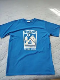 Columbia コロンビア Tシャツ デカロゴ ビッグプリント 青 古着