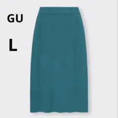 美品 GU L グリーン ウエストゴム タイト リブ ニットスカート シンプル
