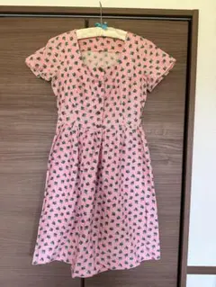 花柄　ピンク　フレア　ワンピース　ヴィンテージ
