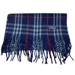 Burberry マフラー　チェック　ネイビー　ウール　イングランド製