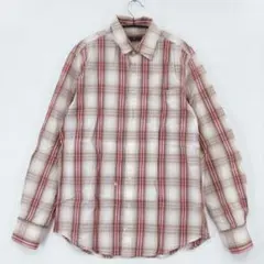 g.u. 赤とベージュのチェック長袖シャツ L