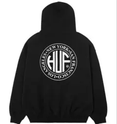 HUF 黒 パーカー ロゴプリント