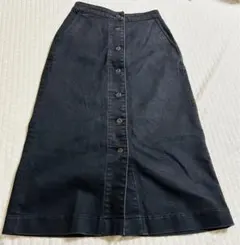 UNIQLO ブラックデニム　台形　スカート　ロング　ストレッチ　デニム　黒