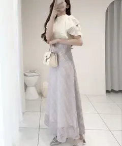 mily bilet ダブルフリル袖チェックレースドッキングワンピース