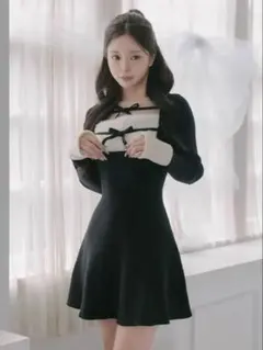 Darich リボンファーフレアニットミニワンピース