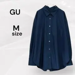 GU 黒シャツ シンプル ブラック 長袖シャツ Mサイズ 大きめサイズ