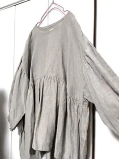 ギャザー切替パフ袖チュニック　キマグレナジョージ様　リネン　作家　ハンドメイド