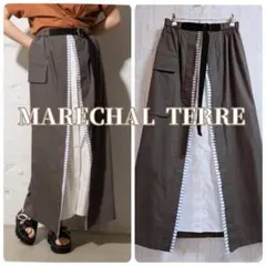 【マルシャルテル】2 ロングスカート フロント レイヤード スリット ベルト