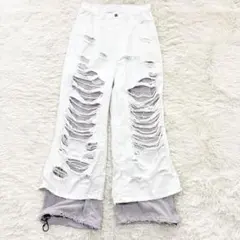 GRANCY / スウェットドッキングデザインダメージ バギーデニムパンツ S