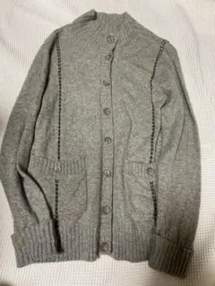 カシミヤ100%　ジャケット風カーディガン　霜降りグレー　ステッチお洒落