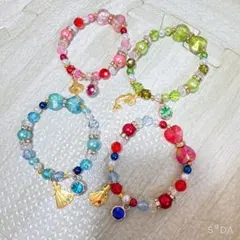 ディズニープリンセス チャーム付きハートリボンブレスレット 4点