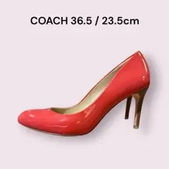 COACH コーチ ハイヒール エナメル パンプス 朱色 23.5cm