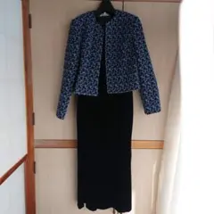 ネイビーとライトブルー花柄ジャケットとドレスセット