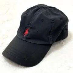 【POLO RALPH LAURENポロラルフローレン】キャップ黒×赤　ロゴ刺繍