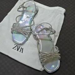 ZARA サンダル シルバー キラキラ ストラップサンダル