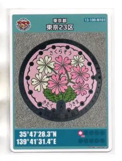 蓋のデザインは浮間ヶ原の桜草 東京都東京23区M1のマンホールカード(初版)