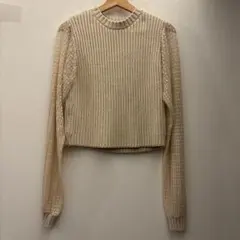 ZARA アイボリー ドット柄 透け袖 ニット