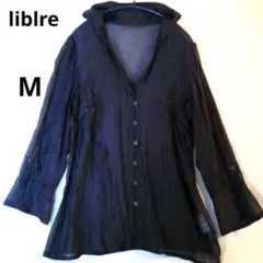 liblre リーブル シアー素材 ワイヤーカラー Vネック シャツブラウス M