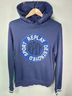 REPLAY リプレイ ビッグロゴ ワッペン パーカー M 紺のサムネイル