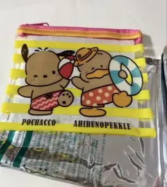 スシロー　はぴだんぶい　ポチャッコ　アヒルのペックル　クリアポーチ　数量限定