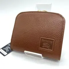 美品　バーバリーズ　二つ折り財布　がま口　オールレザー　ノバチェック