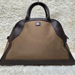 ダンヒル　ハンドバッグ　ボストンバッグ　大容量　レザー　キャンバス　ブラウン