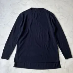 コムサイズム Vネックニット 薄手 ネイビー L サイドスリット シンプル 上品のサムネイル