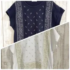 【2枚セット】BEAUTY&YOUTH 半袖Tシャツ　ペイズリー柄刺繍綿100%のサムネイル