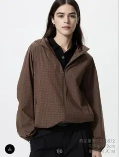 ポケッタブルUVカットパーカチェック　DARK BROWN Mサイズ