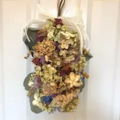 秋色スワッグ 紫陽花のドライフラワー スワッグ