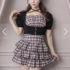 pium カットアウトレイヤード ティアードワンピ ピンクチェック - メルカリ